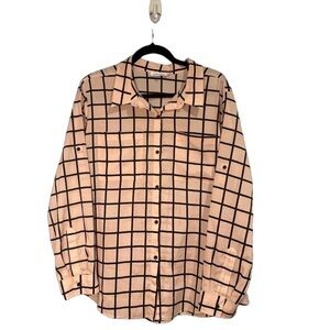 CALVIN KLEIN Size XL Blush Pink Black Button Down Blouse